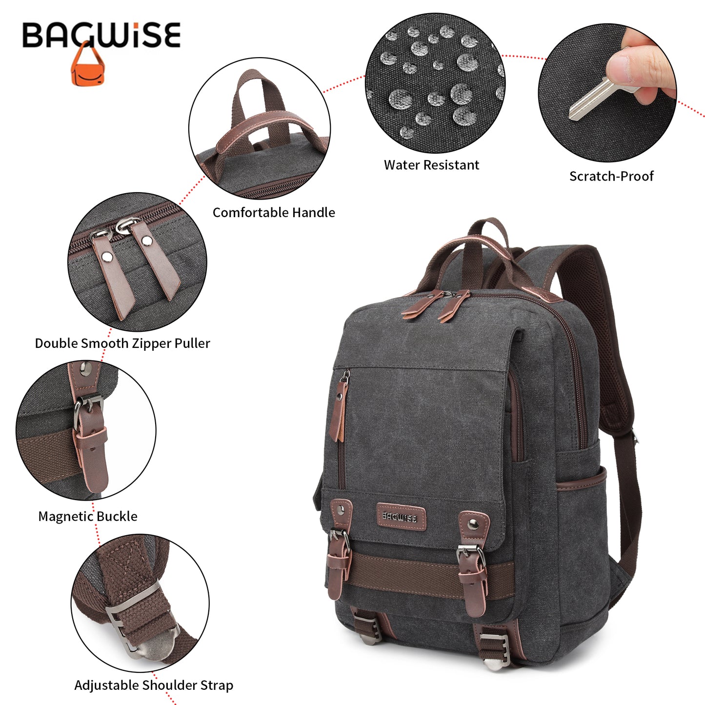 BAGWISE Canvas Backpack - 1270 - Black