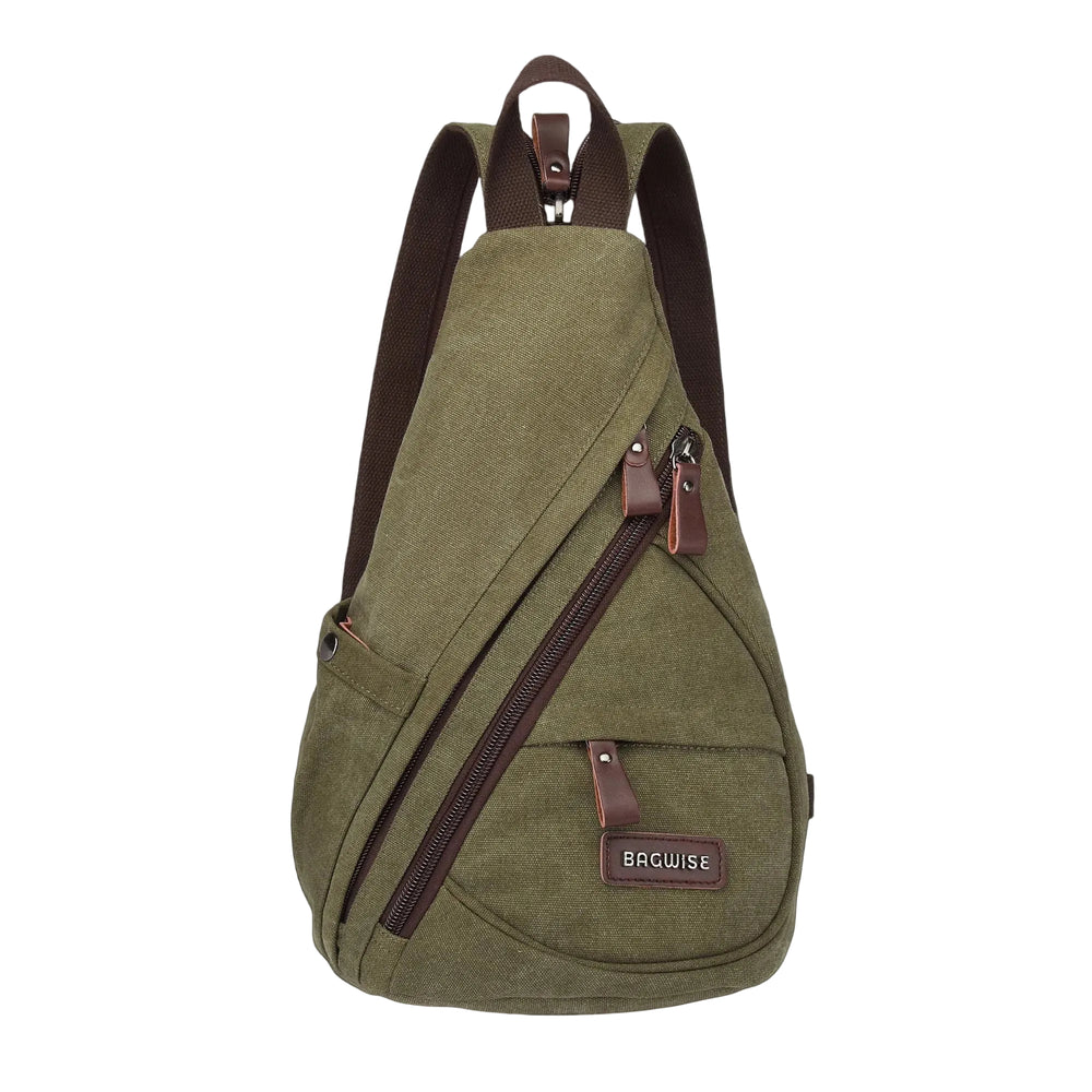 Canvas Sling Backpack – Water Repellent Vegan Leather Anti-Theft Unisex Dark Green