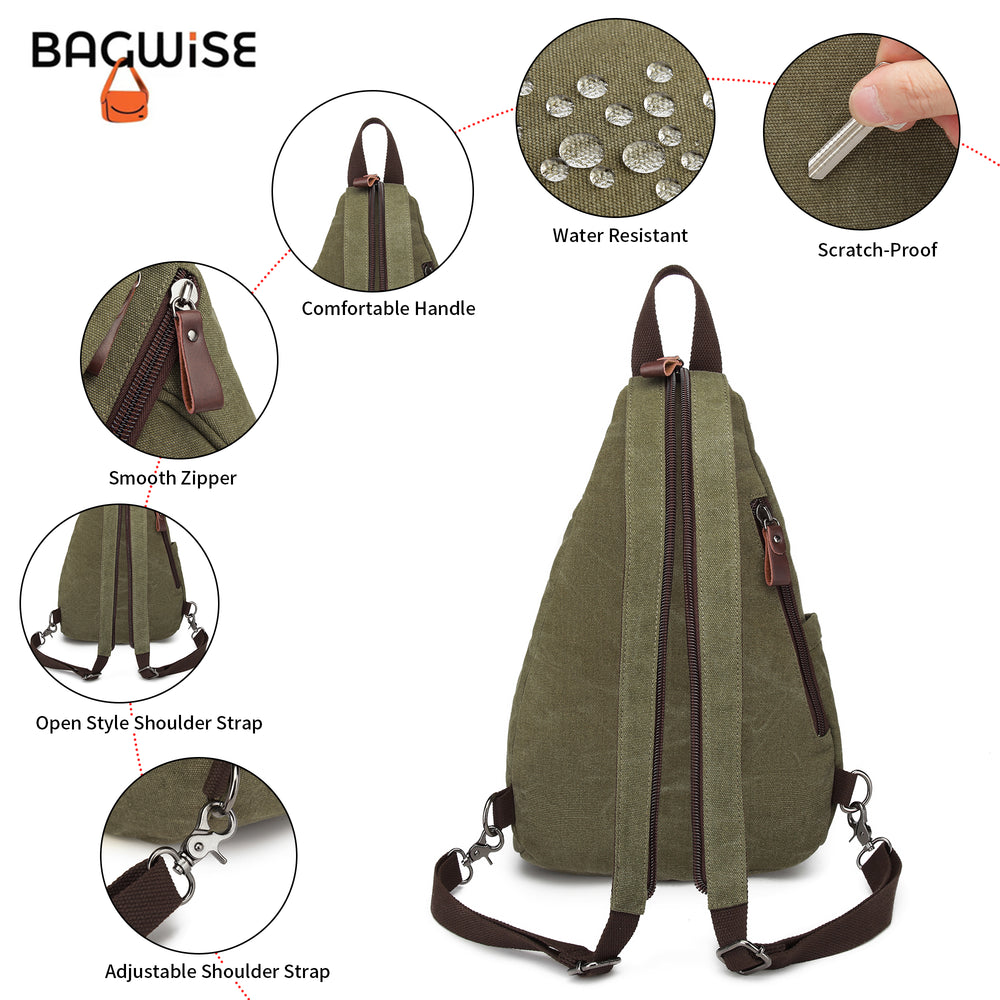 Canvas Sling Backpack – Water Repellent Vegan Leather Anti-Theft Unisex Dark Green