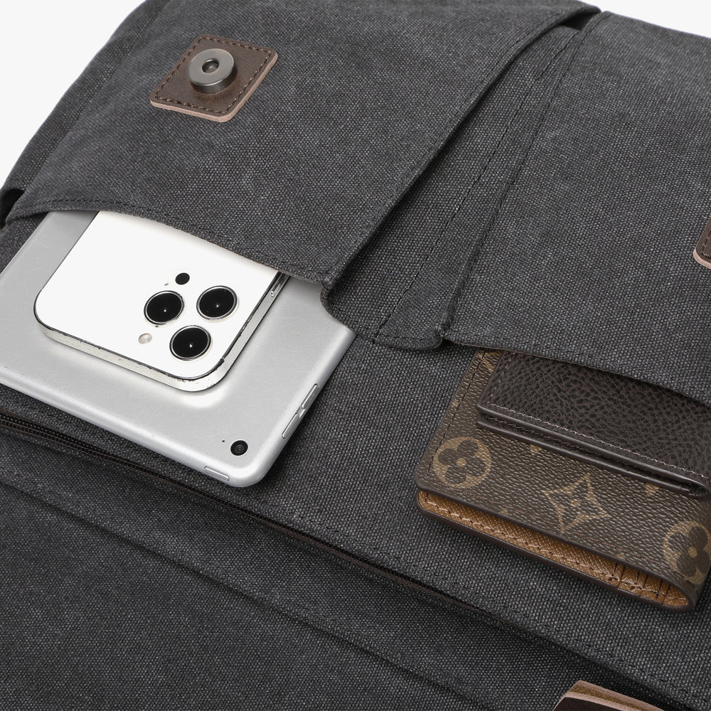 Canvas Crossbody Messenger Bag – Laptop Shoulder Bag Black