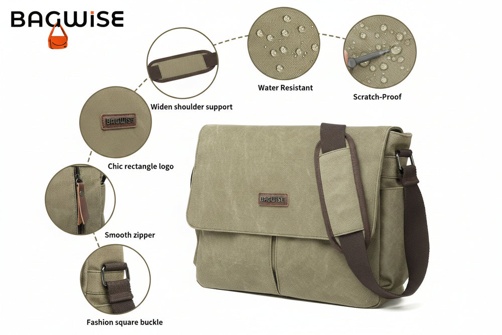 Canvas Crossbody Messenger Bag – Laptop Shoulder Bag Army Green