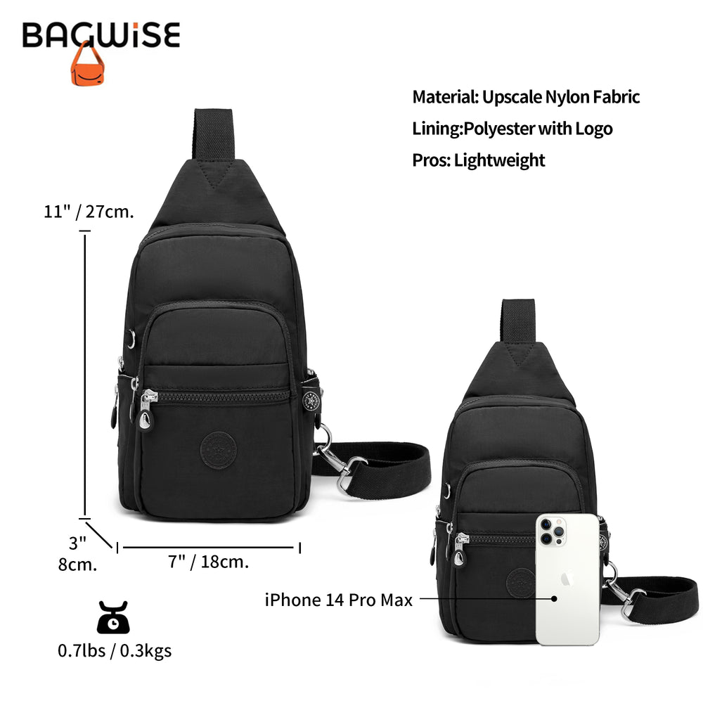 Crinkle Crossbody Sling Bag – Lightweight Water Repellent Vegan Shoulder Bag – Black