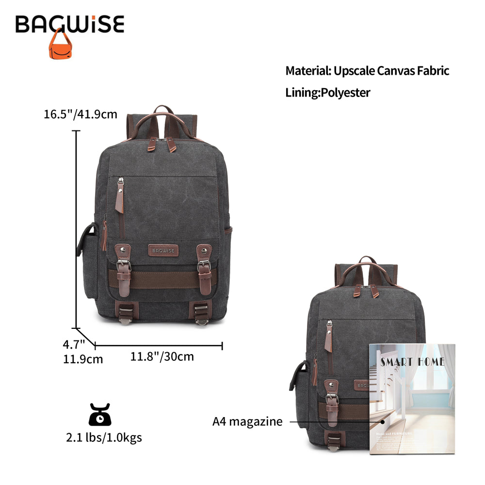 Canvas Backpack – Water Repellent Vegan Leather Laptop Backpack Unisex Black Anthracite
