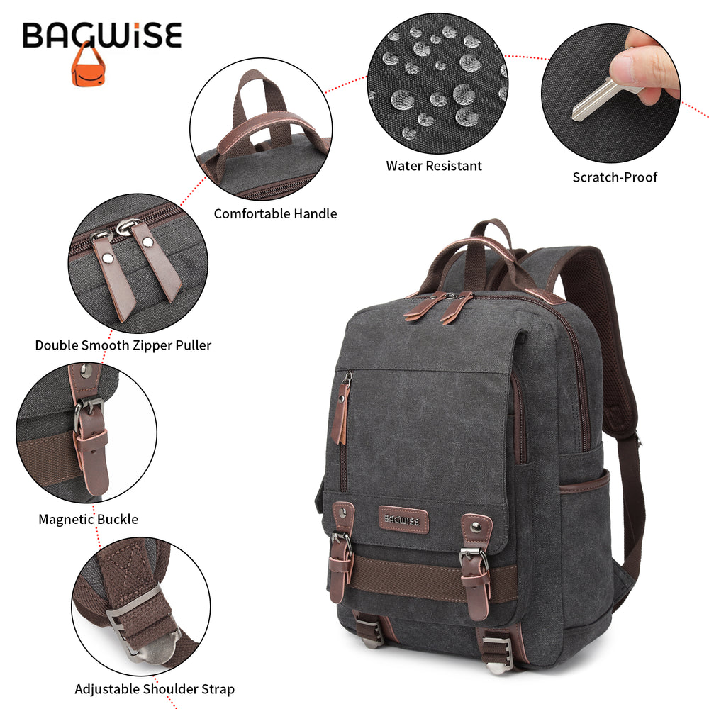 Canvas Backpack – Water Repellent Vegan Leather Laptop Backpack Unisex Black Anthracite