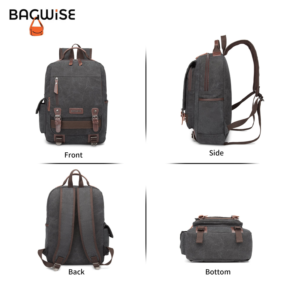 Canvas Backpack – Water Repellent Vegan Leather Laptop Backpack Unisex Black Anthracite