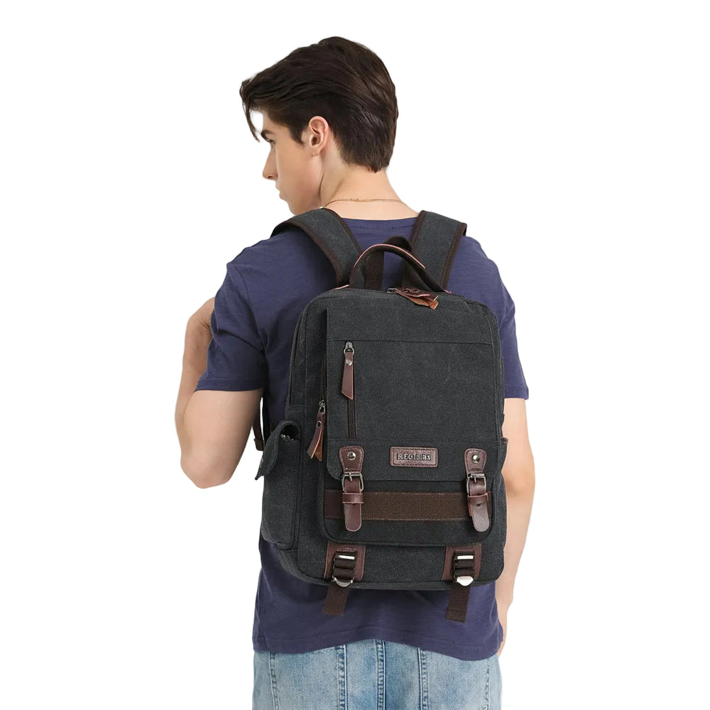 Canvas Backpack – Water Repellent Vegan Leather Laptop Backpack Unisex Black Anthracite