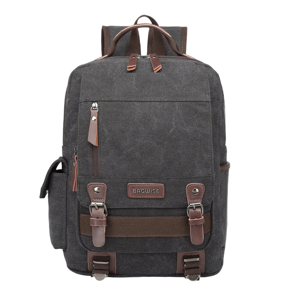 Canvas Backpack – Water Repellent Vegan Leather Laptop Backpack Unisex Black Anthracite