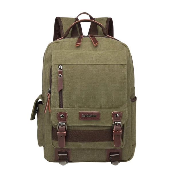 Canvas Backpack – Water Repellent Vegan Leather Laptop Backpack Unisex Dark Green