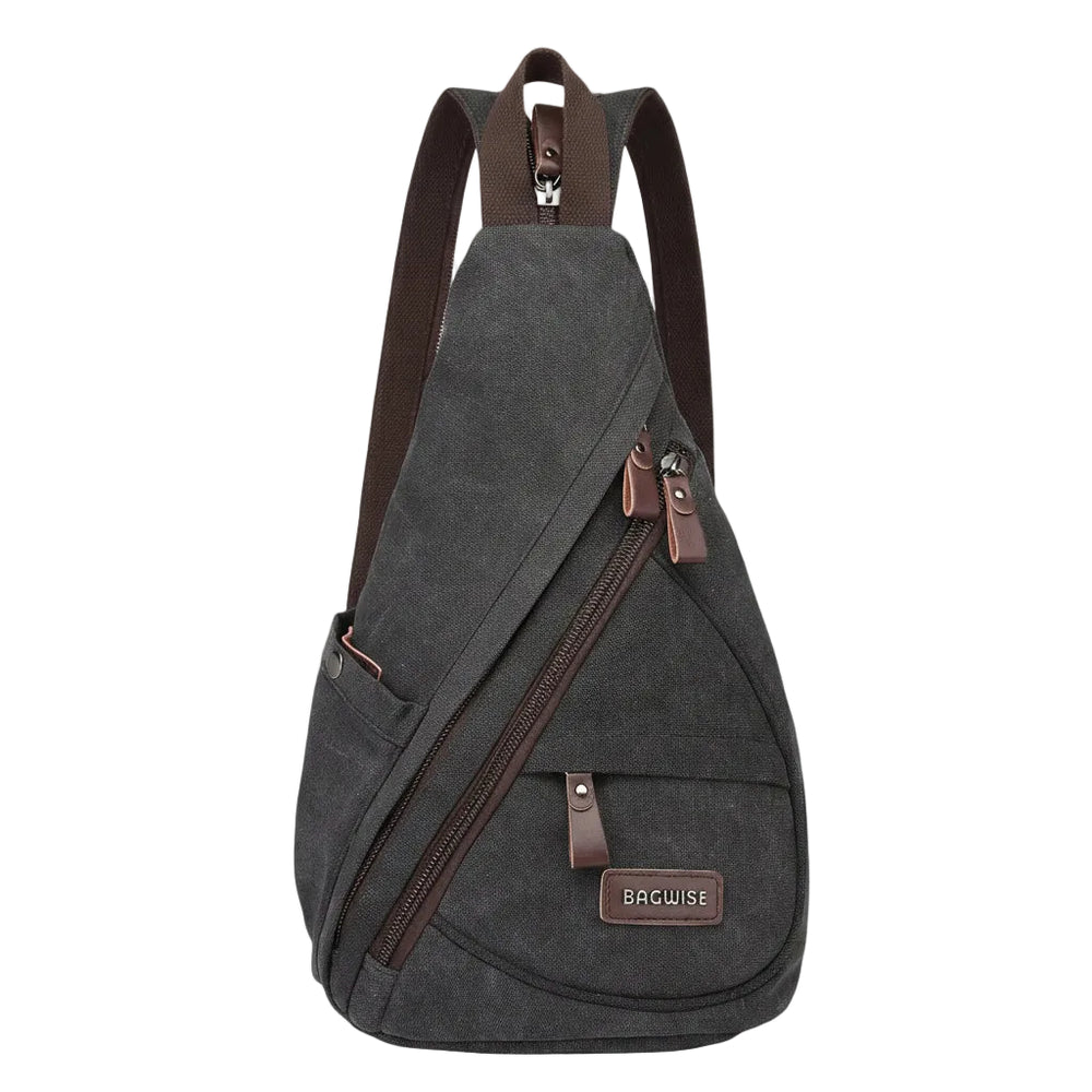 Canvas Sling Backpack – Water Repellent Vegan Leather Anti-Theft Unisex Black / Anthracite