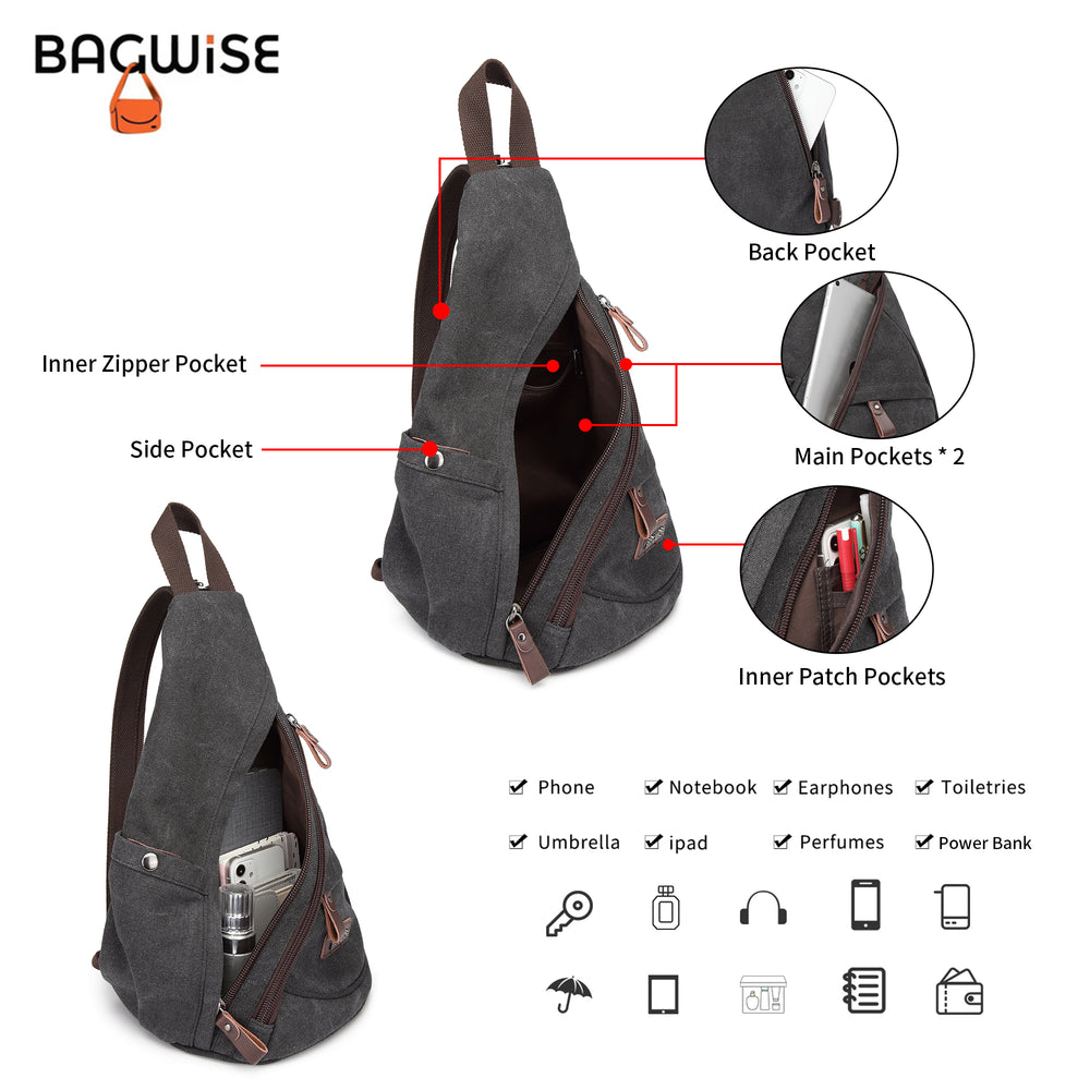 Canvas Sling Backpack – Water Repellent Vegan Leather Anti-Theft Unisex Black / Anthracite