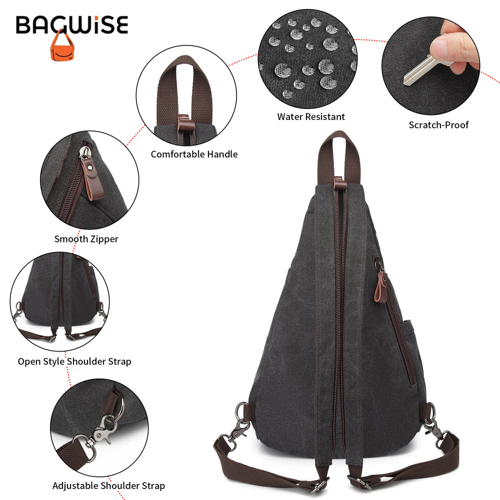 Canvas Sling Backpack – Water Repellent Vegan Leather Anti-Theft Unisex Black / Anthracite