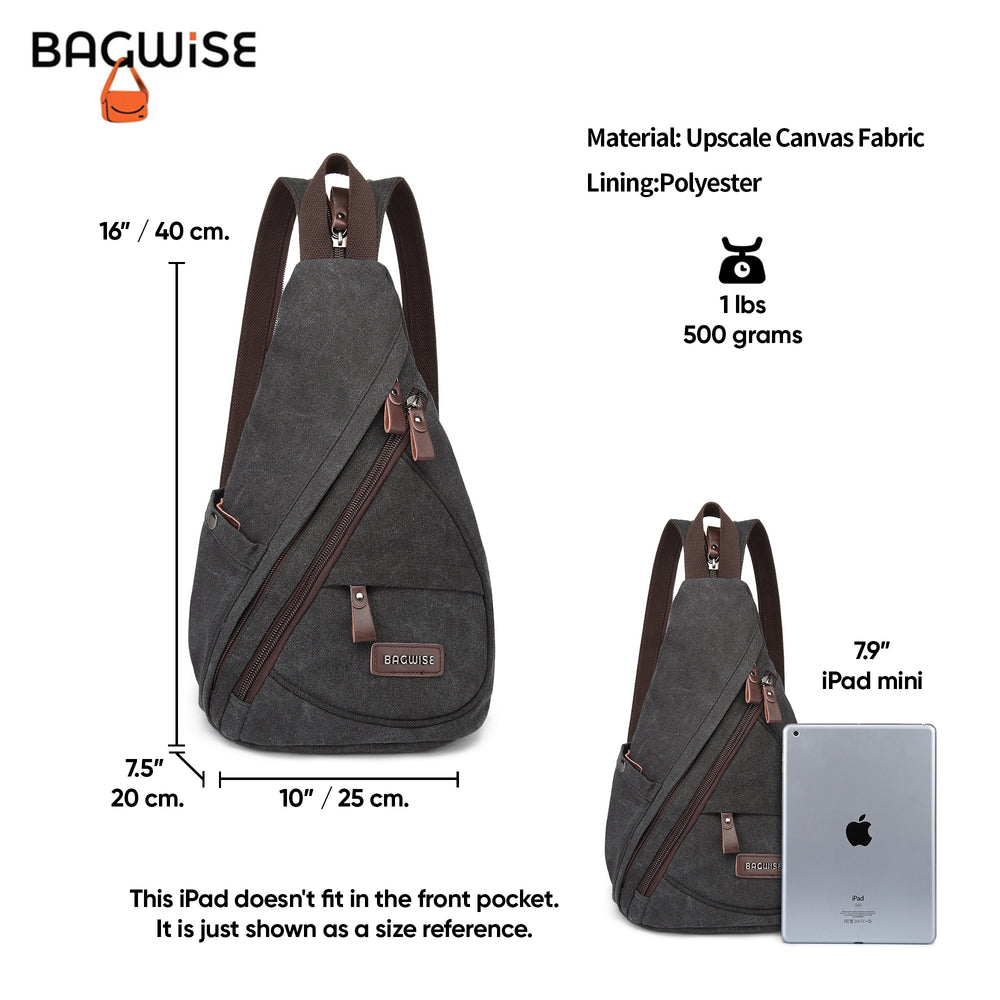 Canvas Sling Backpack – Water Repellent Vegan Leather Anti-Theft Unisex Black / Anthracite