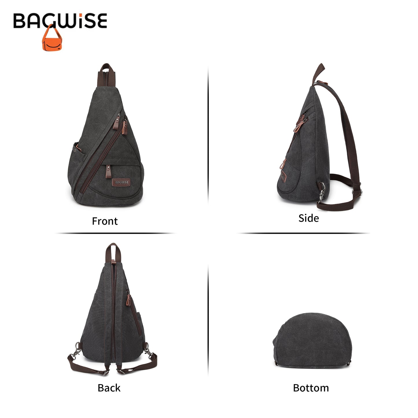 BAGWISE Canvas Sling Bag Backpack - 1276 - Black