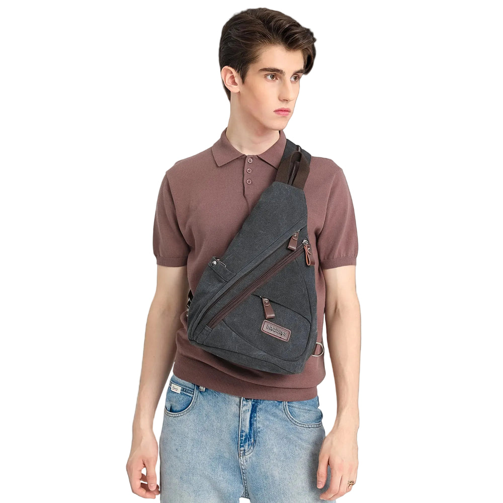 Canvas Sling Backpack – Water Repellent Vegan Leather Anti-Theft Unisex Black / Anthracite