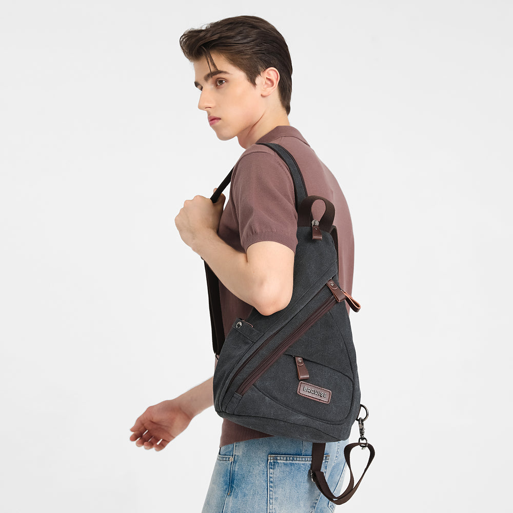 Canvas Sling Backpack – Water Repellent Vegan Leather Anti-Theft Unisex Black / Anthracite