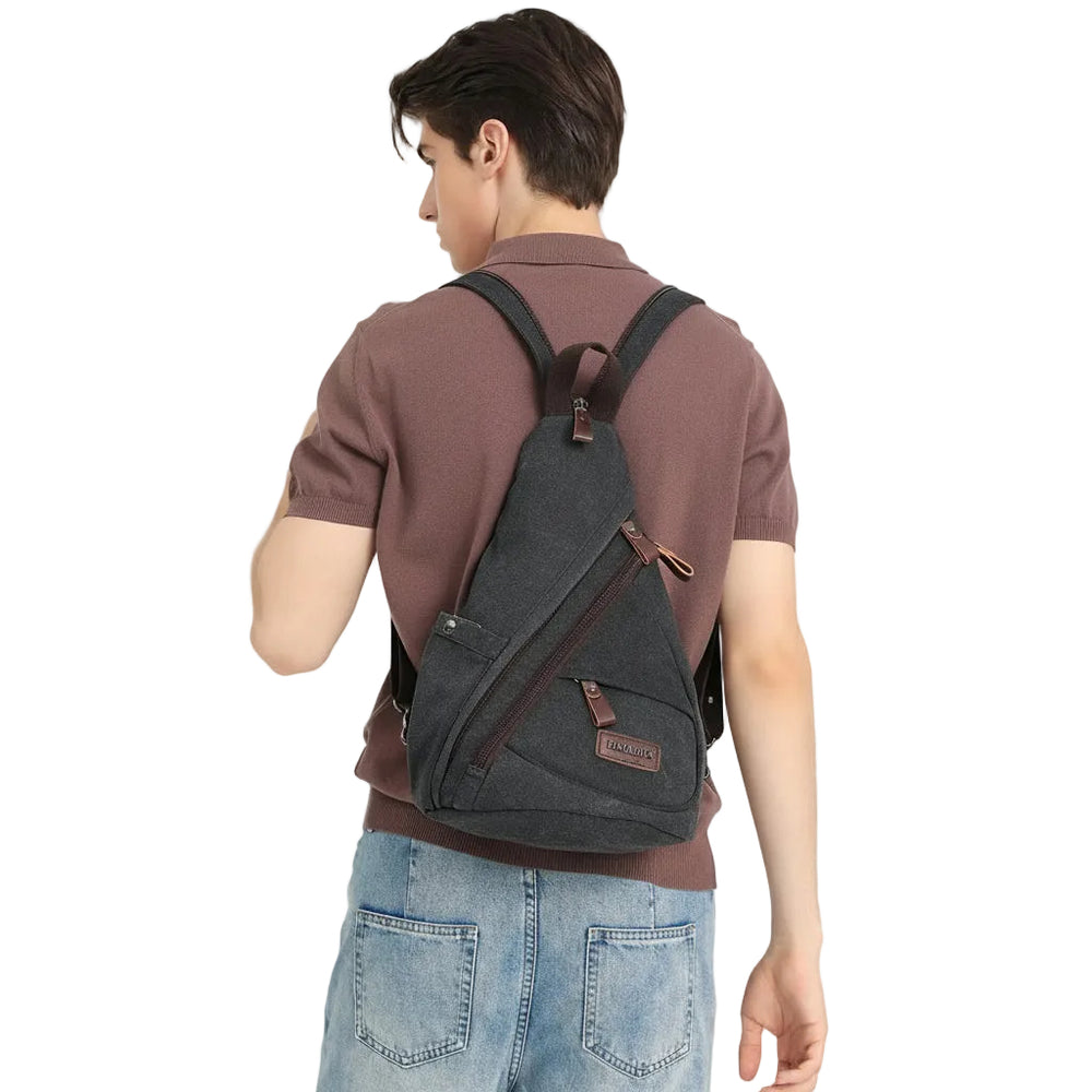 Canvas Sling Backpack – Water Repellent Vegan Leather Anti-Theft Unisex Black / Anthracite