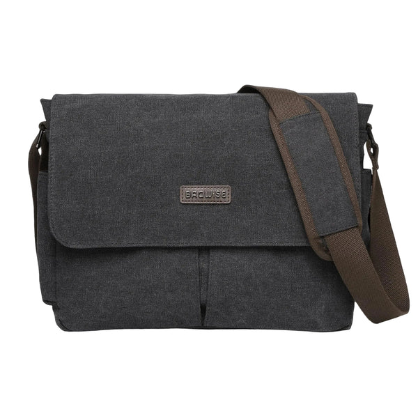 Canvas Crossbody Messenger Bag – Laptop Shoulder Bag Black