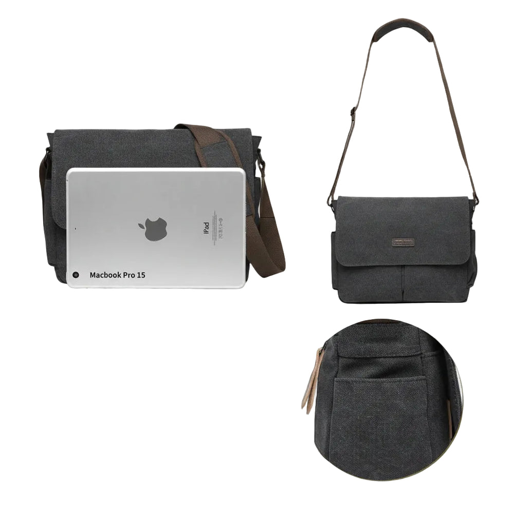 Canvas Crossbody Messenger Bag – Laptop Shoulder Bag Black
