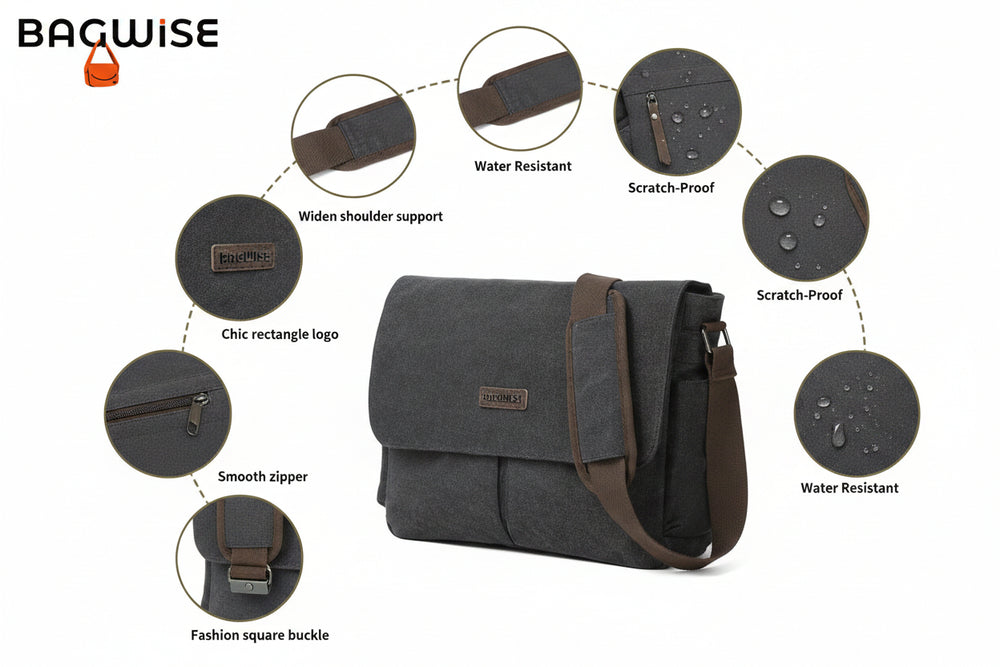 Canvas Crossbody Messenger Bag – Laptop Shoulder Bag Black