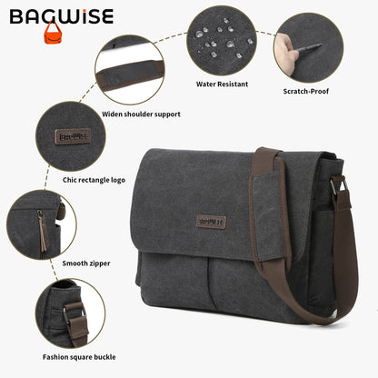 BAGWISE Canvas Crossbody Messenger Laptop Bag - 1305 - Black