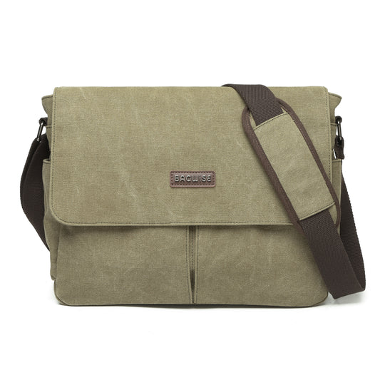 BAGWISE Canvas Crossbody Messenger Laptop Bag - 1305 - Army Green