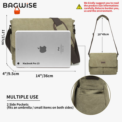 BAGWISE Canvas Crossbody Messenger Laptop Bag - 1305 - Army Green