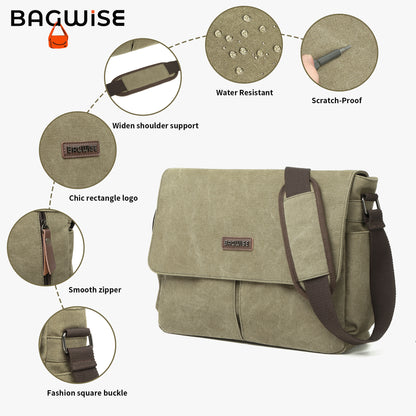 BAGWISE Canvas Crossbody Messenger Laptop Bag - 1305 - Army Green