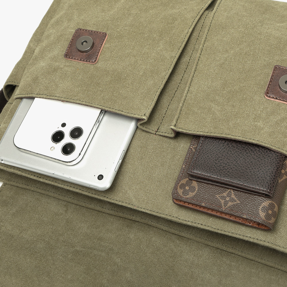 Canvas Crossbody Messenger Bag – Laptop Shoulder Bag Army Green