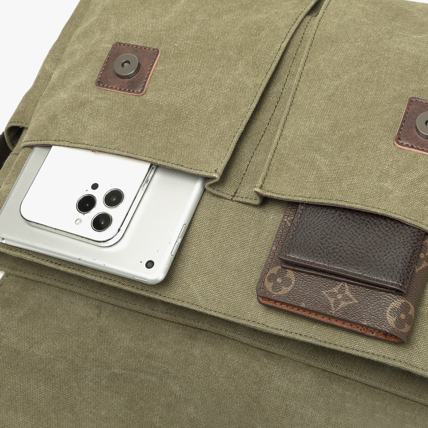 BAGWISE Canvas Crossbody Messenger Laptop Bag - 1305 - Army Green
