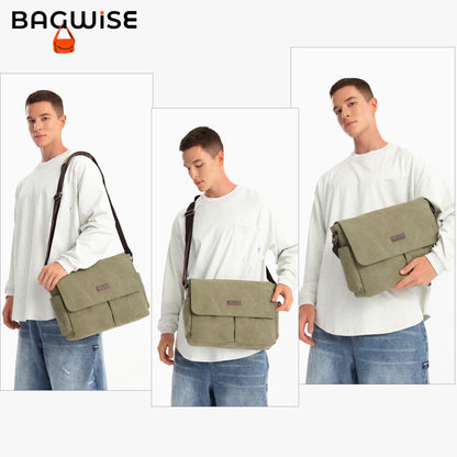 BAGWISE Canvas Crossbody Messenger Laptop Bag - 1305 - Army Green