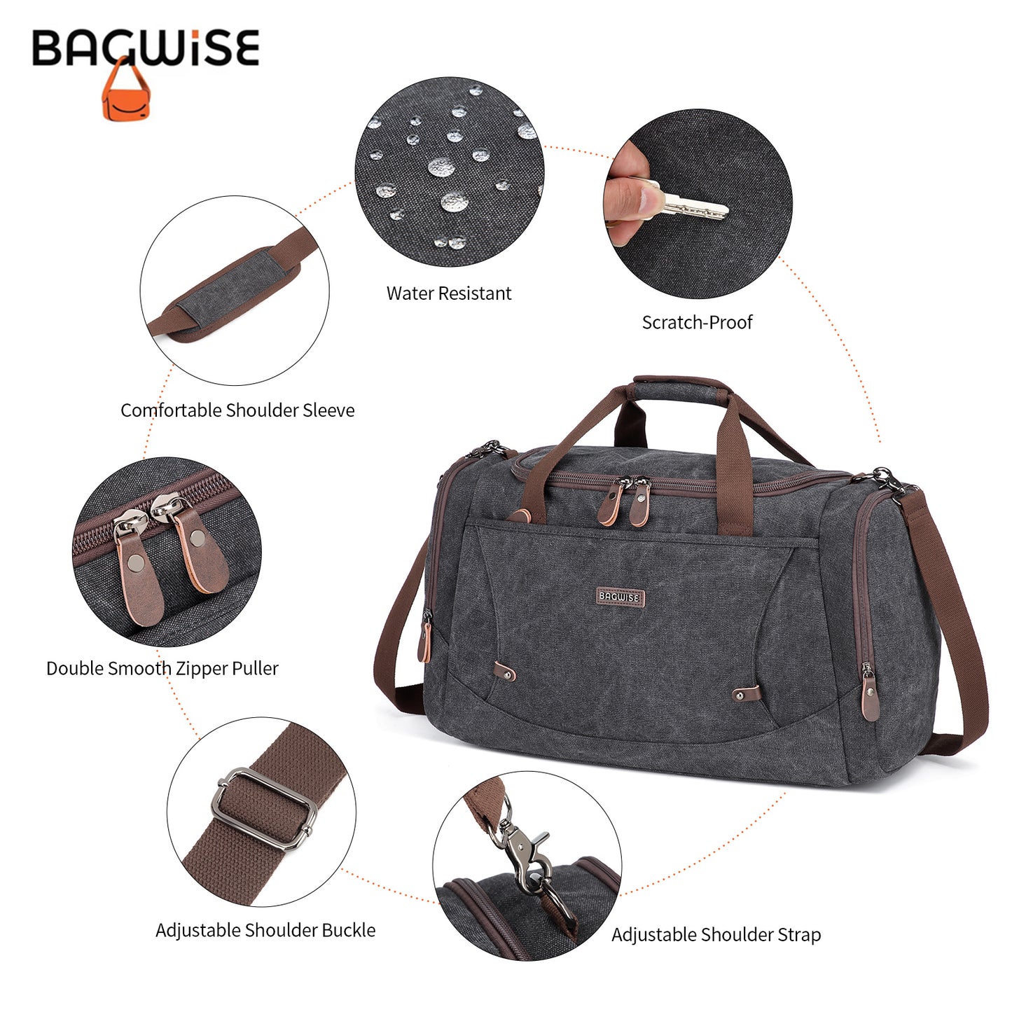 Canvas Duffle Bag for Travel Water Repellent Sport Gym Bag for Men Women 1320 Black