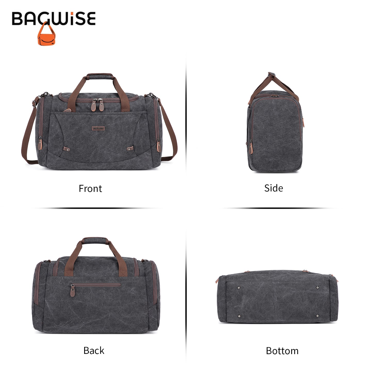 Canvas Duffle Bag for Travel Water Repellent Sport Gym Bag for Men Women 1320 Black
