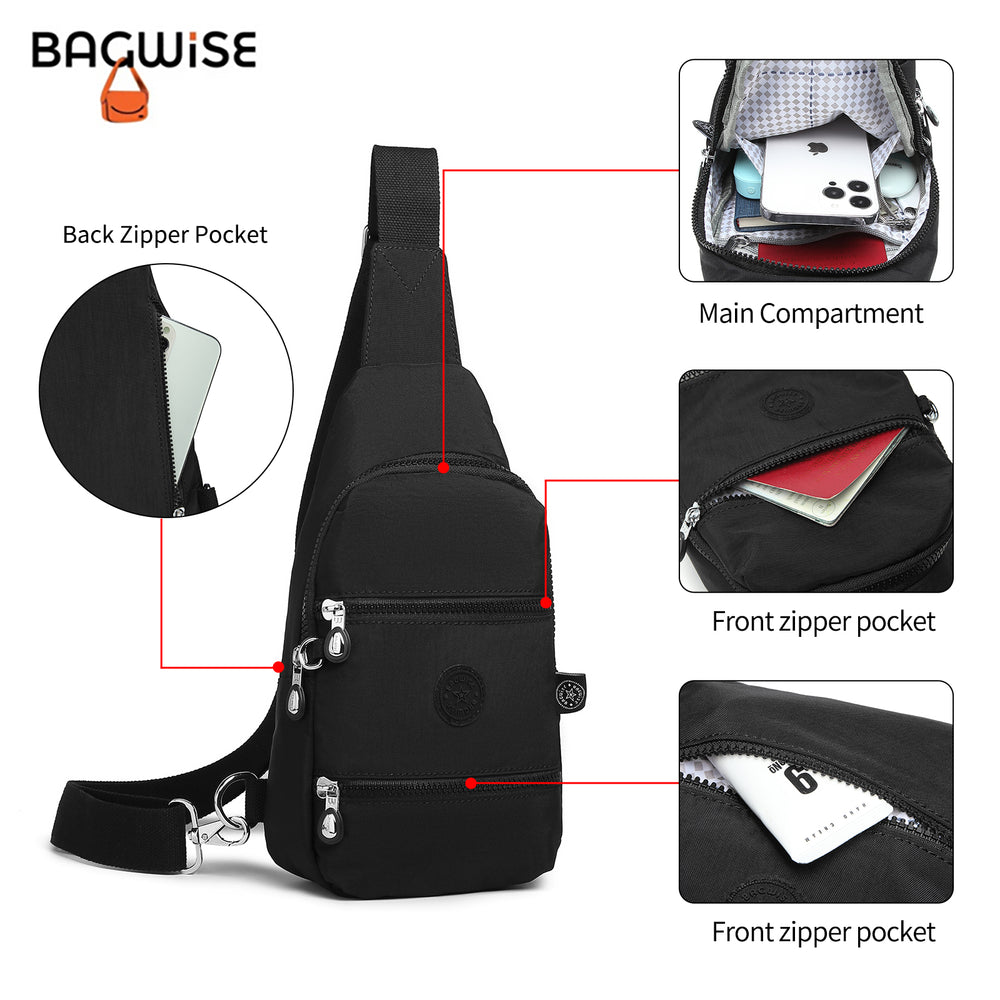 Crinkle Nylon Crossbody Sling Bag – Water Repellent Anti-Theft Unisex Shoulder Bag Black