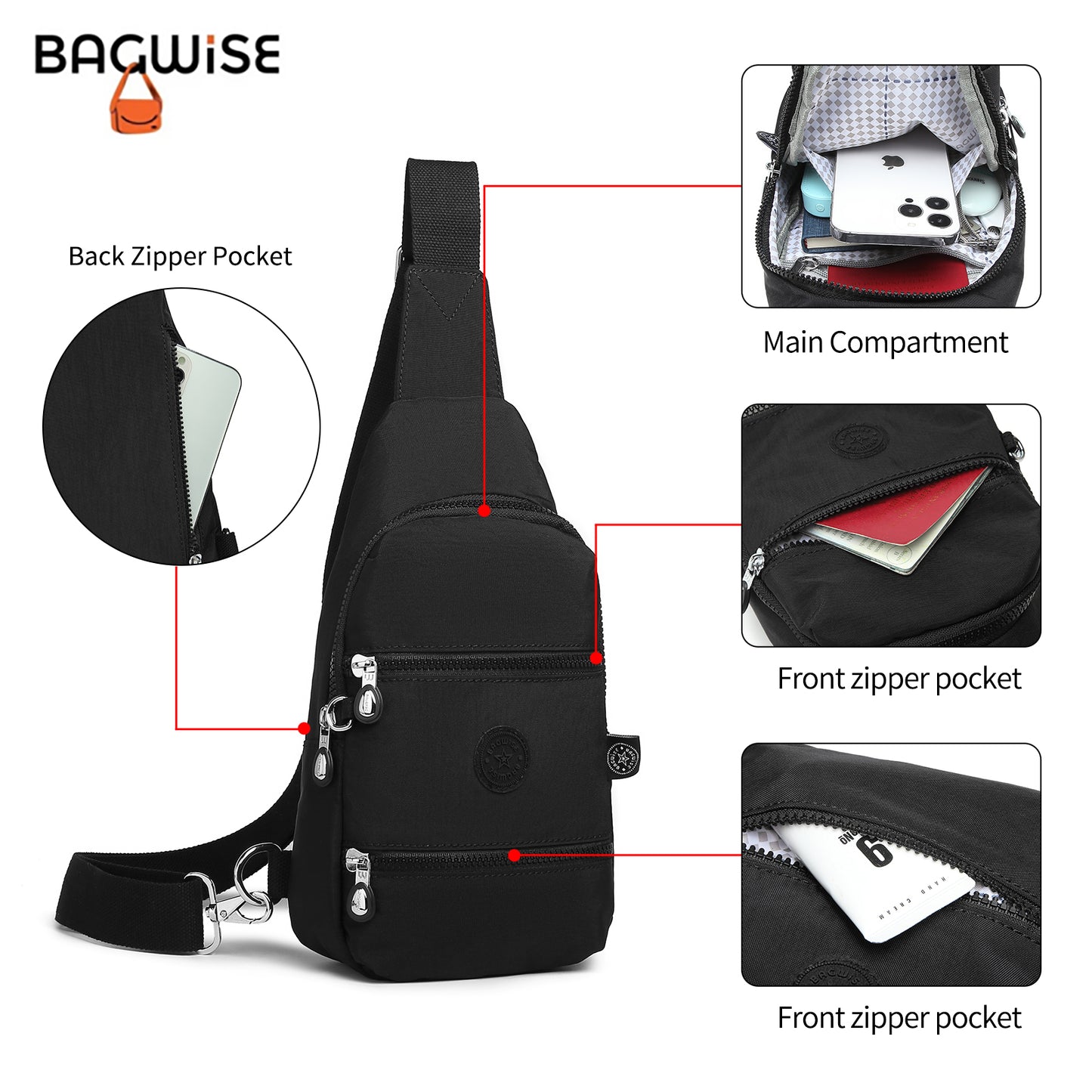 BAGWISE Crossbody Sling Bag - 3051 - Black