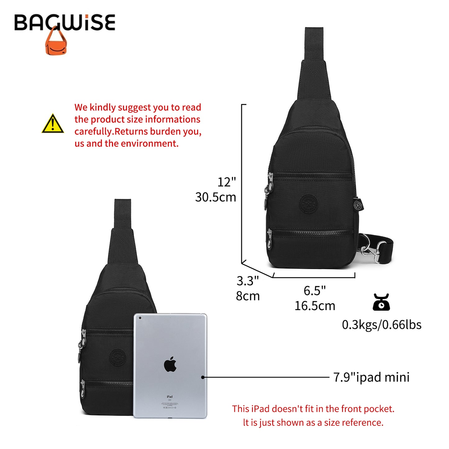 BAGWISE Crossbody Sling Bag - 3051 - Black