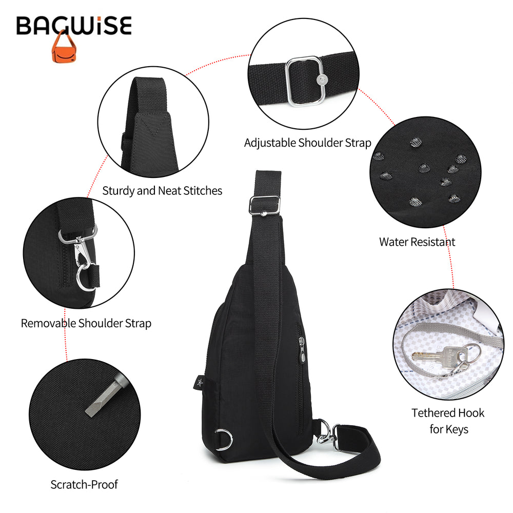 Crinkle Nylon Crossbody Sling Bag – Water Repellent Anti-Theft Unisex Shoulder Bag Black